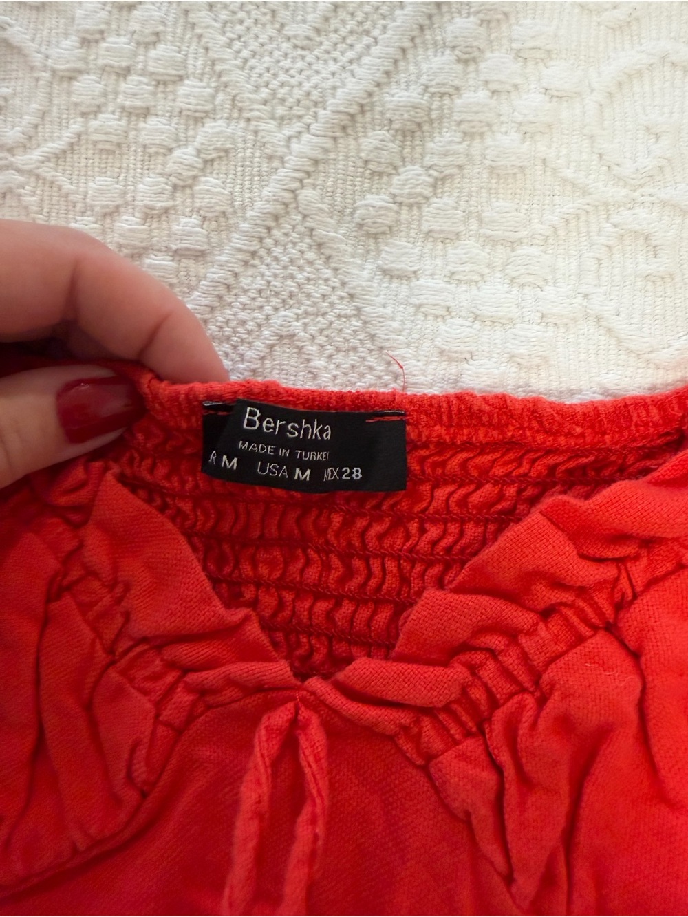 Bershka Red Ruched Puff-Sleeve Mini Dress - Picture 4 of 6